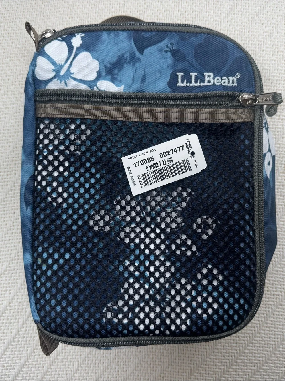 L.L. Bean Blue Floral Mesh Kids Travel Lunch Pouch